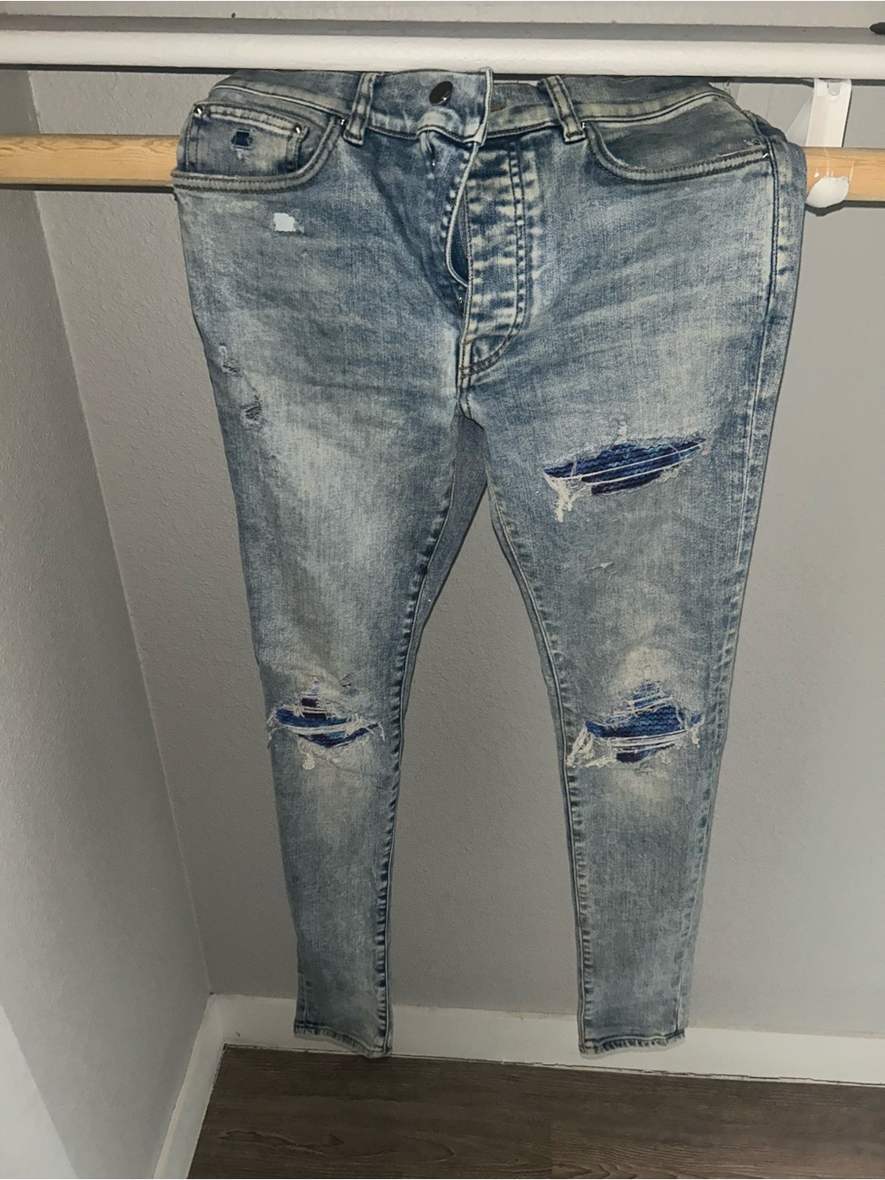 AMIRI Light Blue Distressed Skinny Jeans